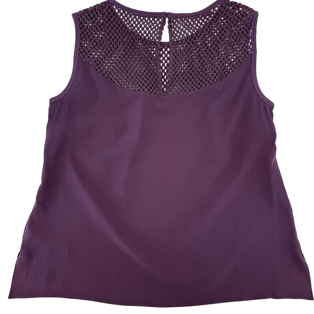 Akris Punto Purple Silk Sleeveless Mesh Yoke Blouse Shirt Size 14 44 Eggplant